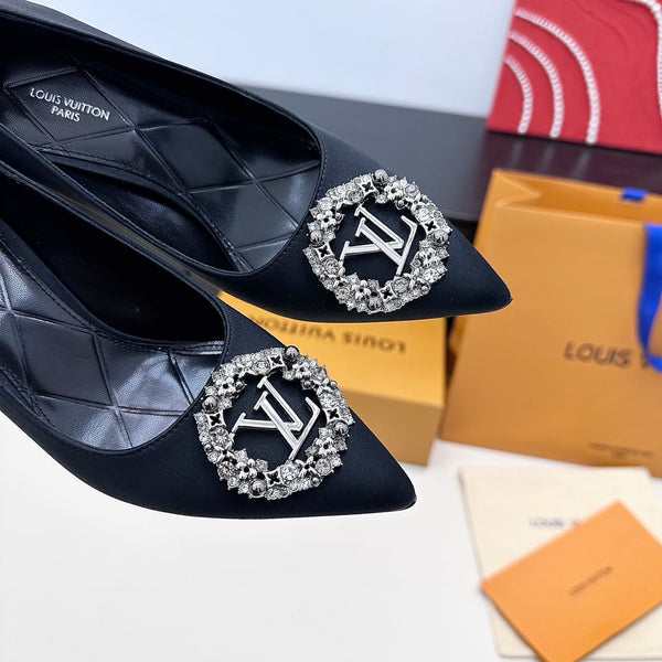 LV 26s Pointed-Toe High Heels 95 Black Premium Satin 622452