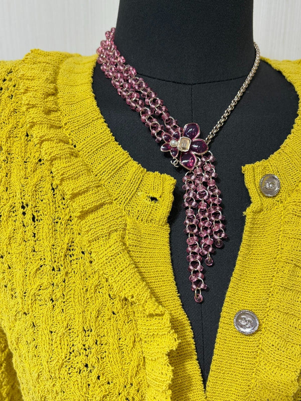 CC 2026 Double C Pink Beaded Asymmetrical Flower Necklace
