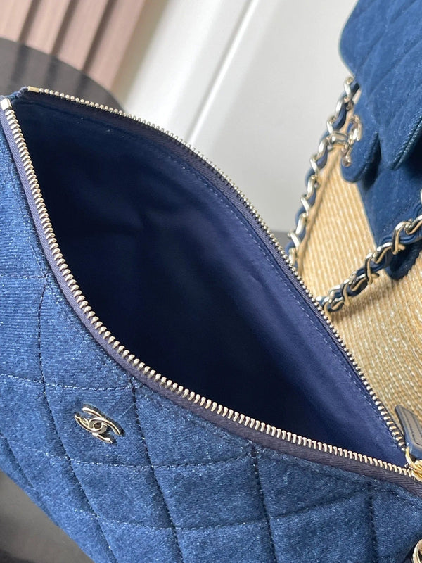 CC 2026 Deauville Bag 54cm Blue Beige Denim Straw