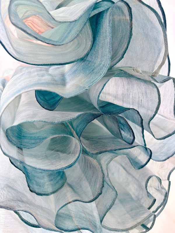 ZIMMER SILK MIDI DRESS IN PASTEL BLUE-GREEN AND LIGHT PURPLE