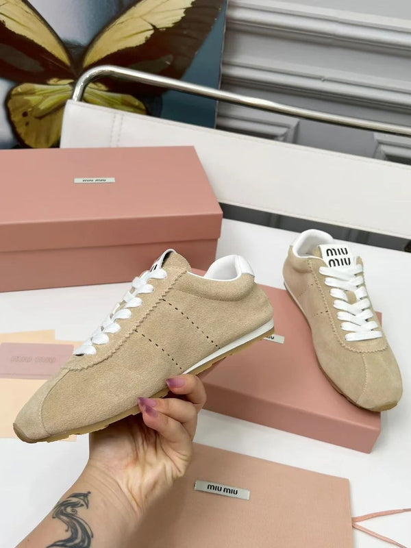 Miumiu 2026 Plum Sneaker Beige White Suede 456286