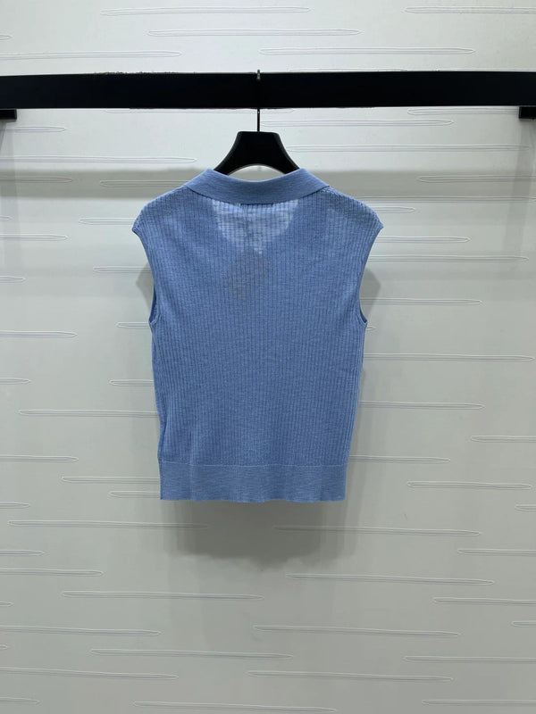 Miumiu 2026 Sleeveless Shirt White Gray Blue Pink Wool