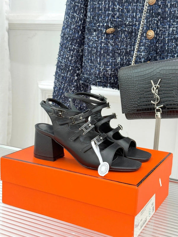 HM 26ss Peep Toe Sandals 65 Black Sheepskin 642766
