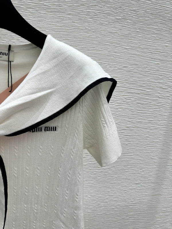 Miu Miu 2026 Sailor-style Knit Top With Tie Detail