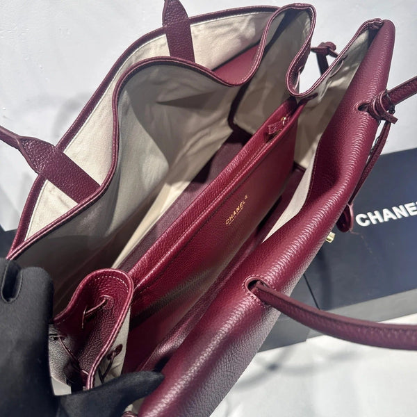 CC 2026 Large Shopping Bag 43cm Burgundy Grained Calfskin 363704