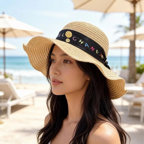 CC Straw Hat With Silk Ribbon 323571