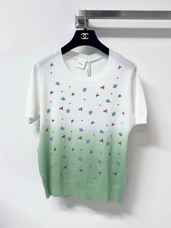 CD 2026 Short-Sleeve T-Shirt Embroidered Colorful Floral Tencel 479916