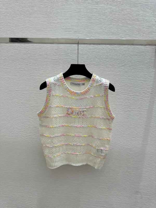 CD 2026 Hollow-Out Crew Neck Knitted Vest Wool 412623