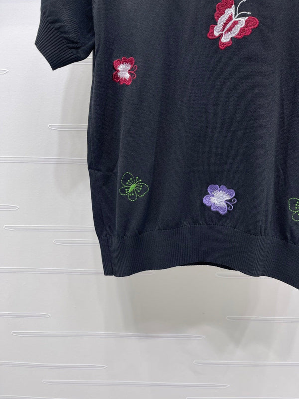 CD 2026 Embroidered Butterfly Knit Short-Sleeve T-Shirt Cotton 422553
