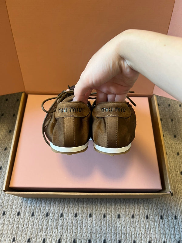 Miu Miu 2026 Plume Sneaker With Floral Charm Brown Satin 621344
