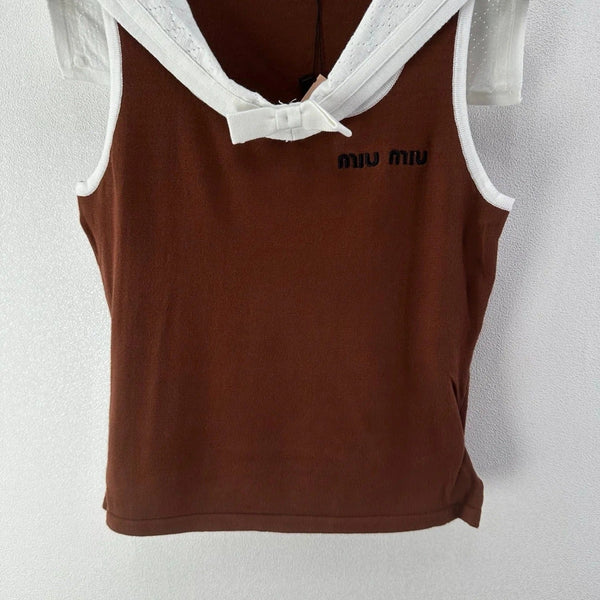 Miu 2026 Sailor Collar Bow Short-Sleeve Cotton 395594
