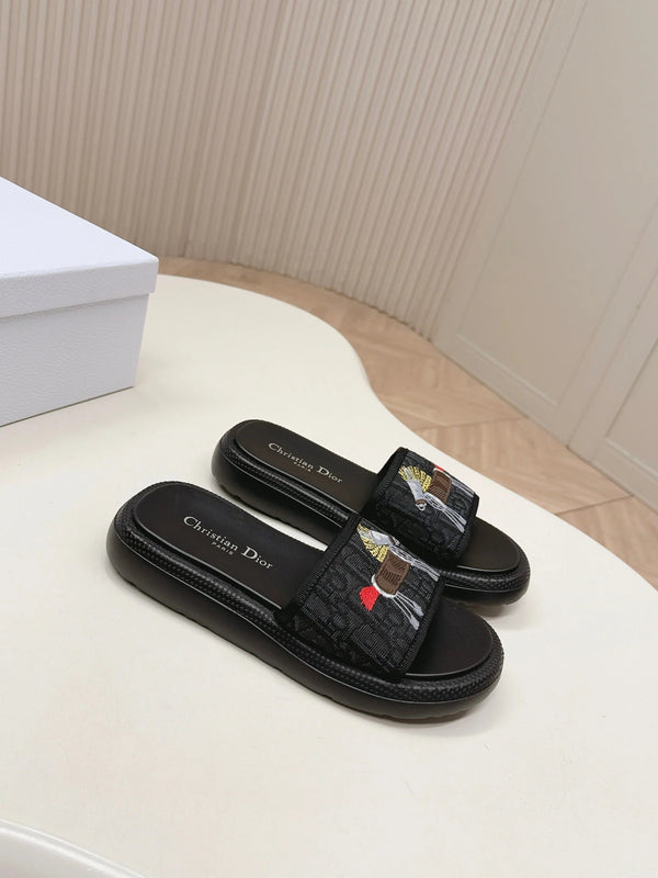CD 26s Slippers Black Canvas Lambskin 643805