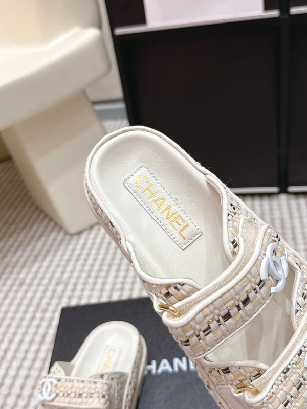 CC 26s Sandals Beige Leather Raffia 632397