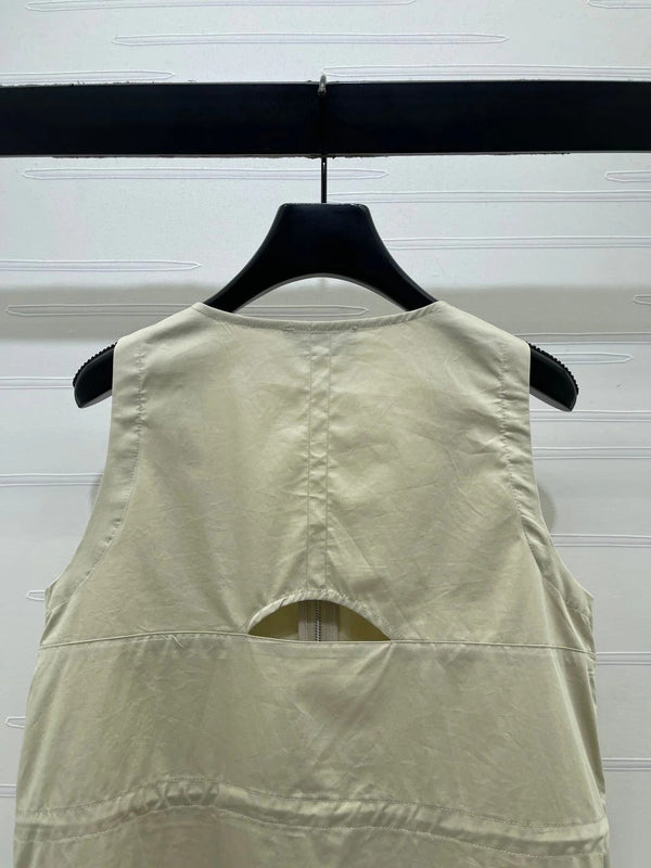 Miu 2026 Letter Label Waist-cinching Vest Dress Beige Polyester 392570