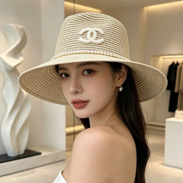 CC Straw Hat With Pearl and Logo 280796