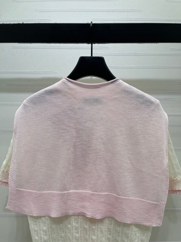 Miu 2026 Shawl Striped Knit Short Sleeve Tencel 397433