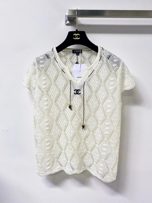 CC 2026 Hollow-Out Knit Top Drawstring Laine Wool 479951