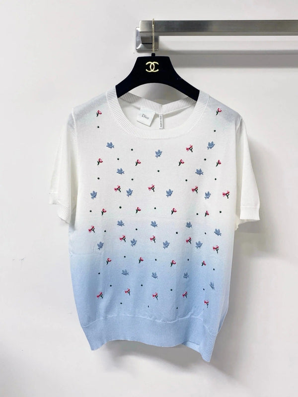 CD 2026 Short-Sleeve T-Shirt Embroidered Colorful Floral Tencel 479916