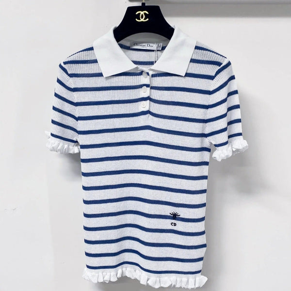 CD 2026 Stripes Polo Knitted Short-Sleeve Shirt Tencel 479853
