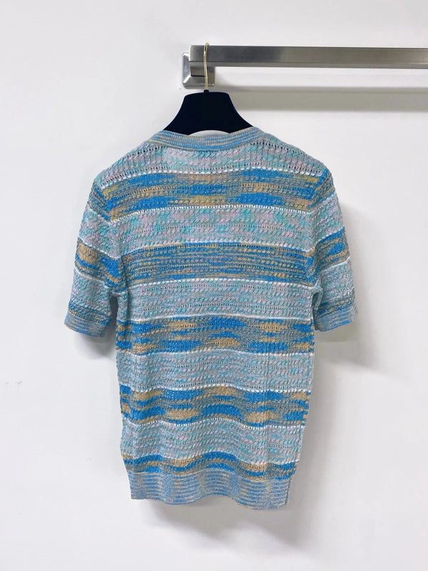 CC 2026 Striped Knit Short-Sleeve Sweater Wool 435128