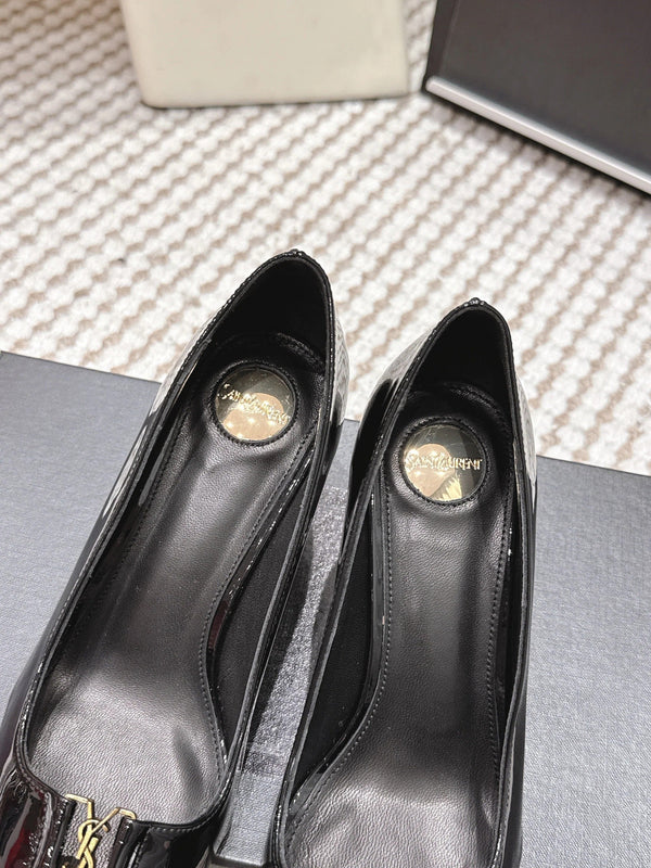 YSL 26ss High Heel Pumps 75 Black Patent Leather 654702