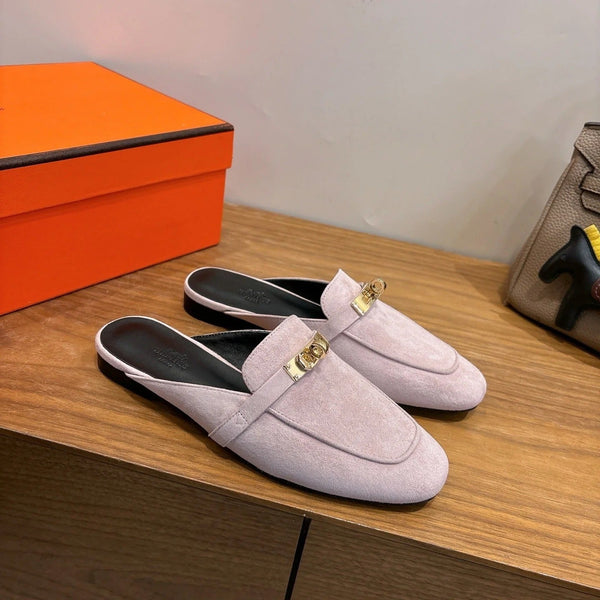 HM 26ss Mule Light Pink Black Suede Calfskin 638484