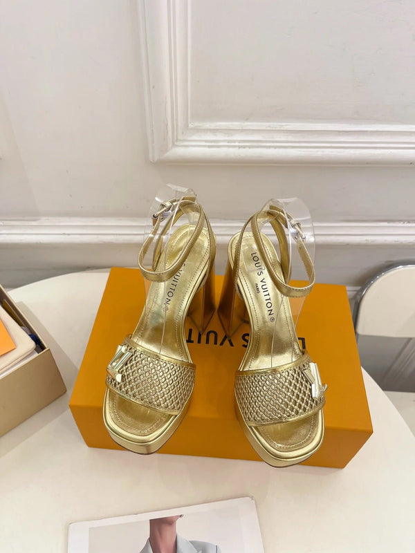 Louis Vuitton 2025 Shake One-Strap Platform Sandal Gold Calfskin