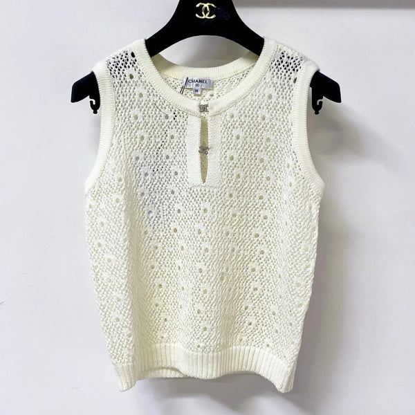 CC 2026 Sleeveless Crochet Knit Vest Logo Buttons 449832