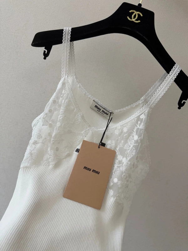 Miu 2026 Camisole White Lace Cotton 394789
