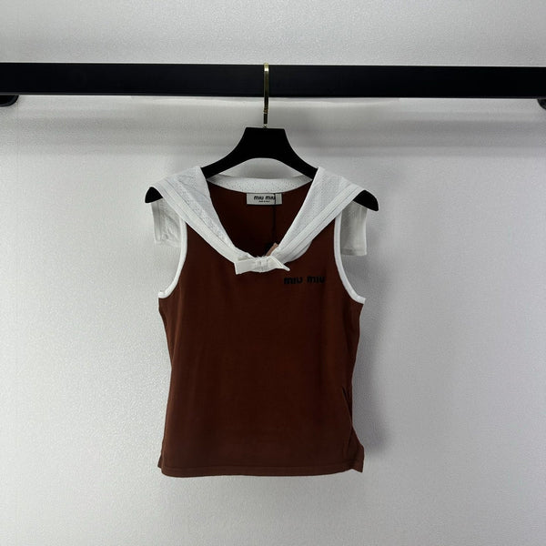 Miu 2026 Sailor Collar Bow Short-Sleeve Cotton 395594