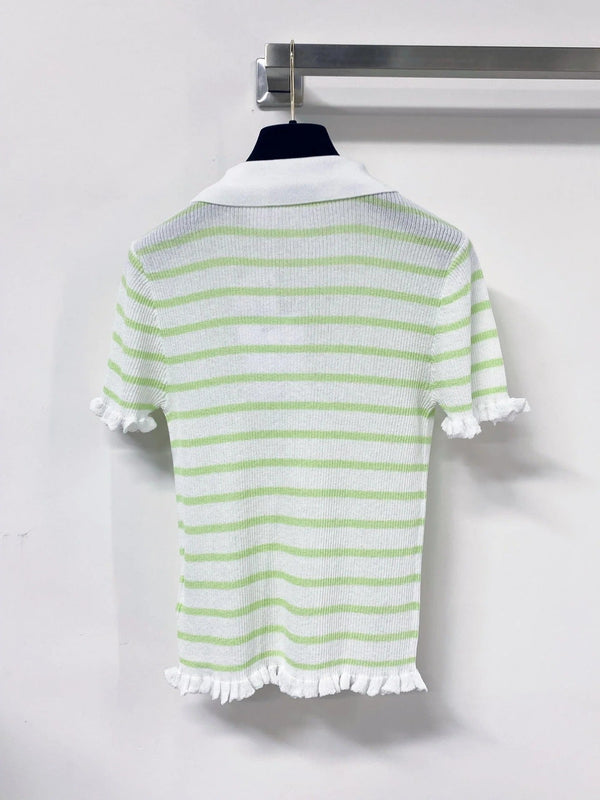 CD 2026 Stripes Polo Knitted Short-Sleeve Shirt Tencel 479853