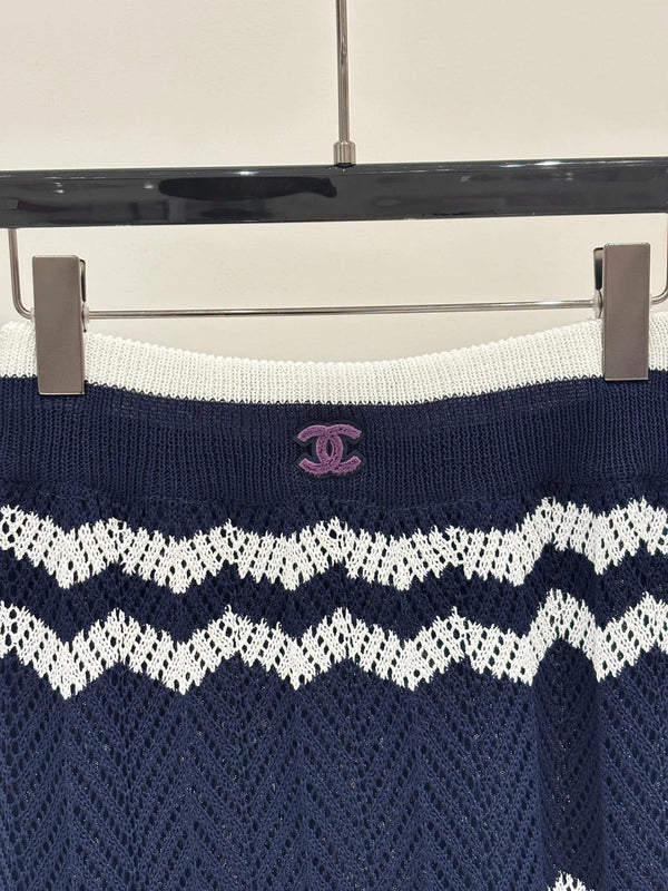 Chanel 2026 Camisole and Long Skirt Navy Blue White Wool 394716