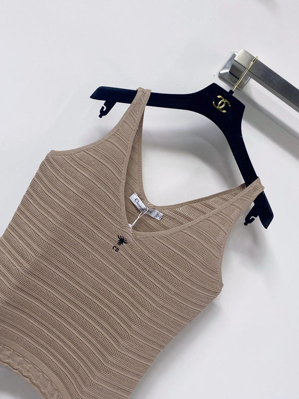 CD 2026 Knitted Tank Top V-neckline Brown Polyamide 479869
