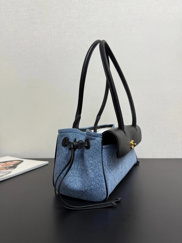 CC 2026 Shopping Bag 31cm Blue Black Denim Calfskin
