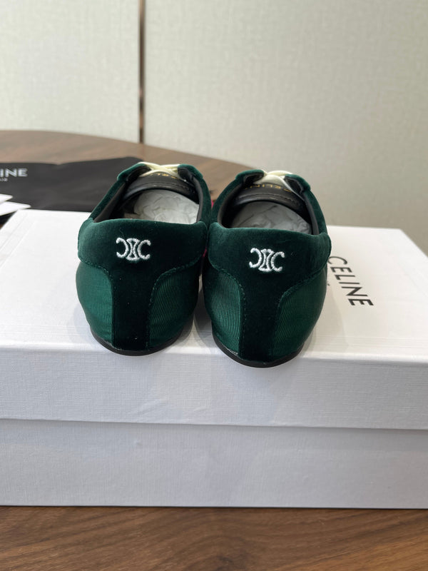 Celine 26 Flat Sneaker Dark Green Pink Canvas Suede 624715
