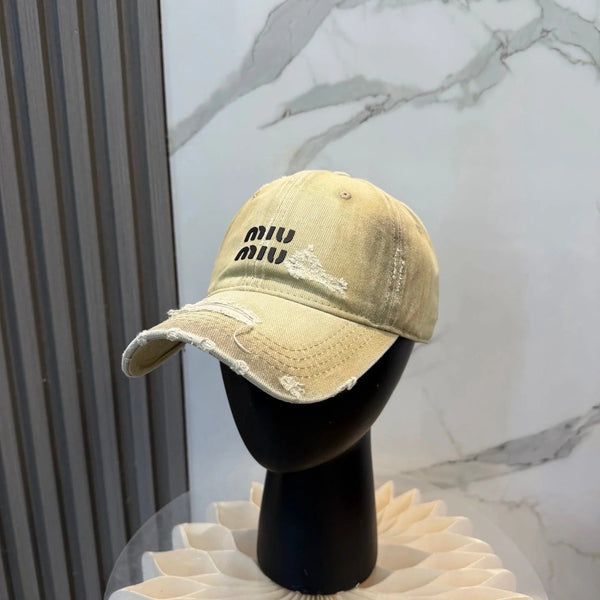 Miu Distressed Baseball Cap Cotton 323813