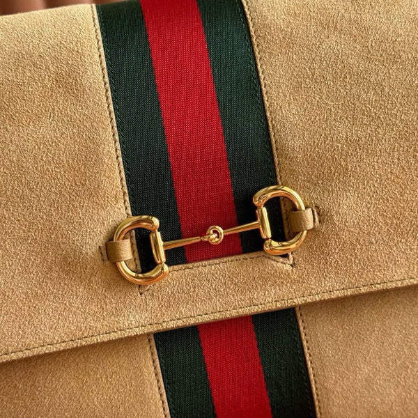 GG 2026 Paparazzo Shoulder Bag 30cm Beige Red Green Suede Leather