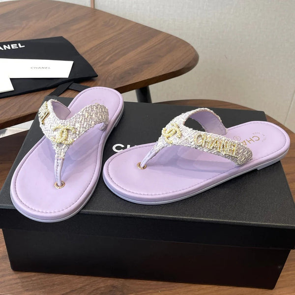 CC 2026 Thong Sandal Tweed Gold Logo Details 790366
