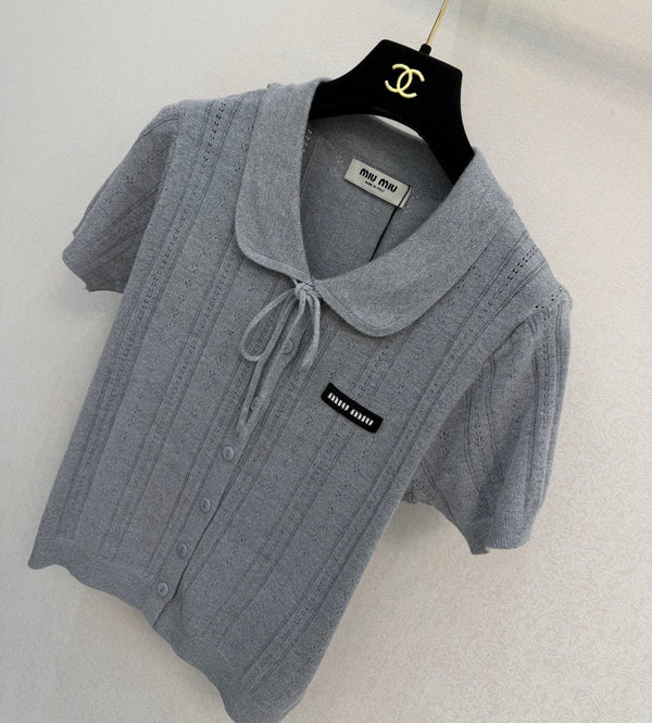 Miu 2026 Collared Short-sleeved Cardigan Tencel 394804