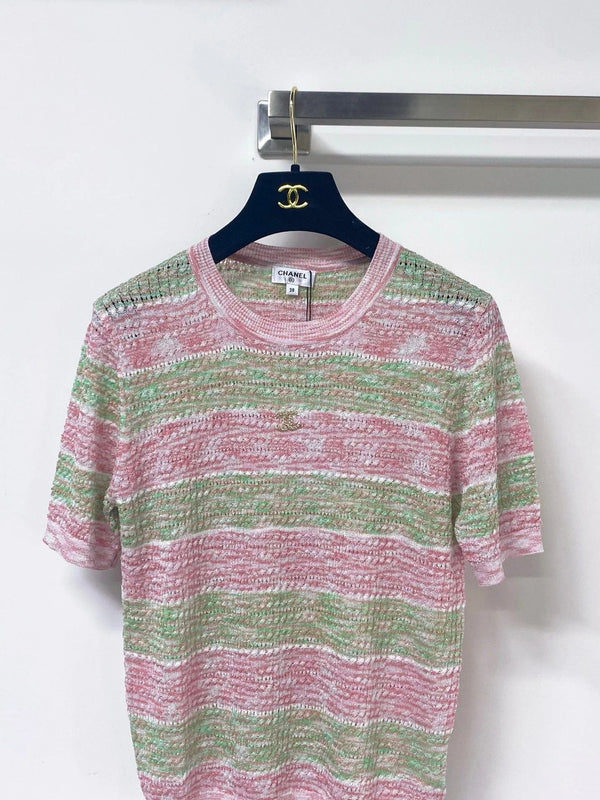 CC 2026 Striped Knit Short-Sleeve Sweater Wool 435128