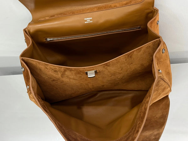 Balenciaga Medium Bag 35 Camel Brown Suede Sliver Hardware