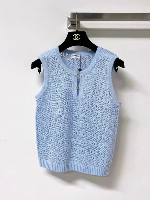 CC 2026 Sleeveless Crochet Knit Vest Logo Buttons 449832