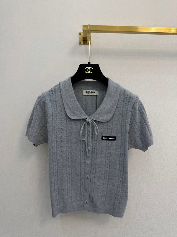 Miu 2026 Collared Short-sleeved Cardigan Tencel 394804