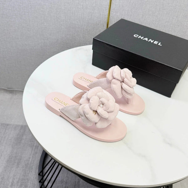 CC 2026 Flower Flat Thong Sandals Suede Cowhide 801431