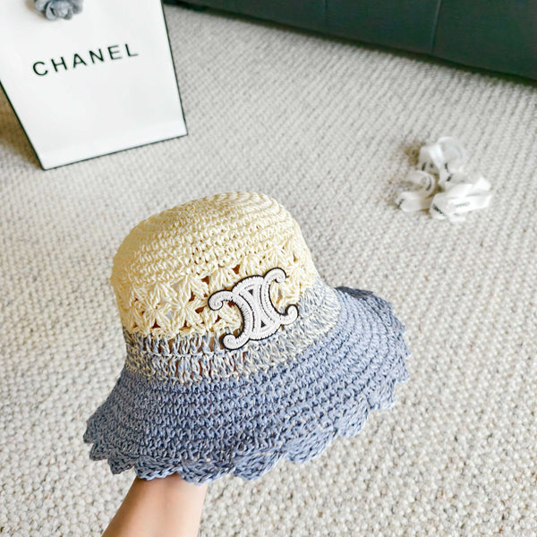 CL Hollow-out Woven Arc de Triomphe Straw Bucket Hat 322140