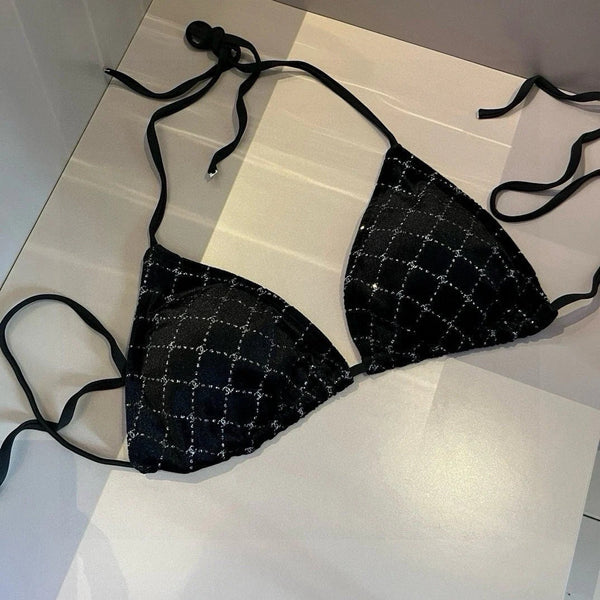 CC BIKINI SWIMSUIT SET IN BLACK AND WHITE PLAID 625992