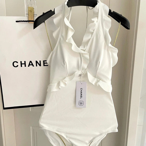 CC BIKINI SWIMSUIT SET WHITE AND RUFFLED TRIM 622179