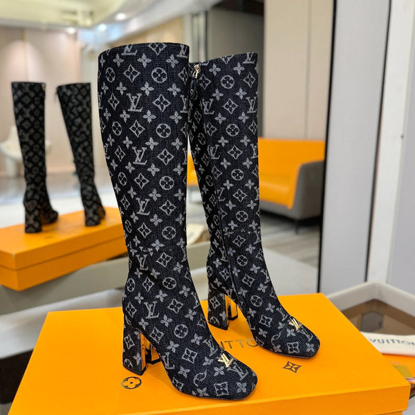 LV High Boots 85 Monogram Black Denim 573734