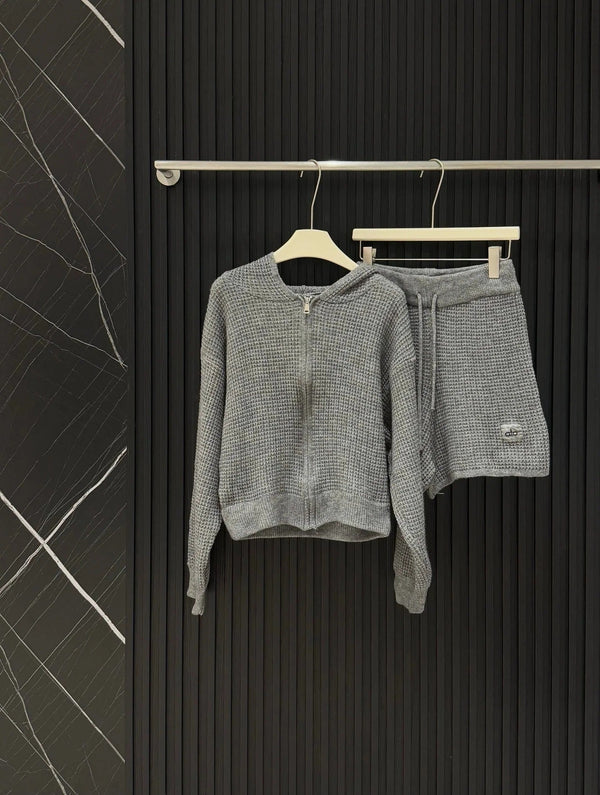 ALO KNIT CARDIGAN & SHORTS SET STYLE 33