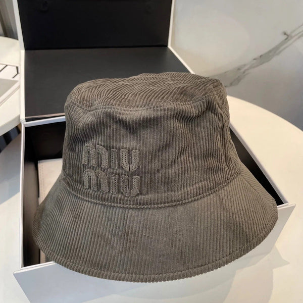 MM BUCKET IN MUTED BROWN VELVET WITH LOGO